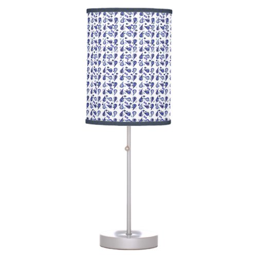 White Royal Blue Navy and Silver Paisley Table Lamp