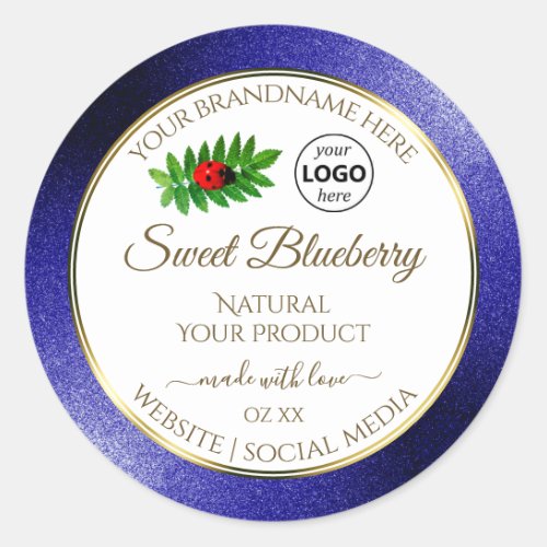 White Royal Blue Product Labels Ladybug with Logo