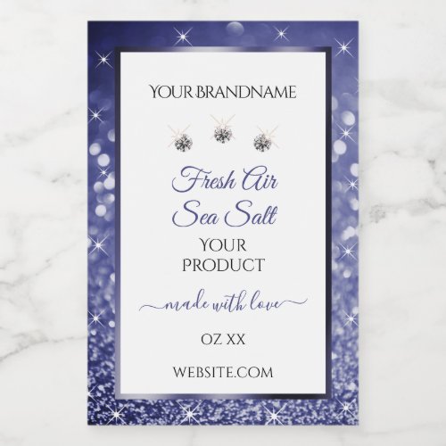 White Royal Blue Sparkle Glitter Product Labels