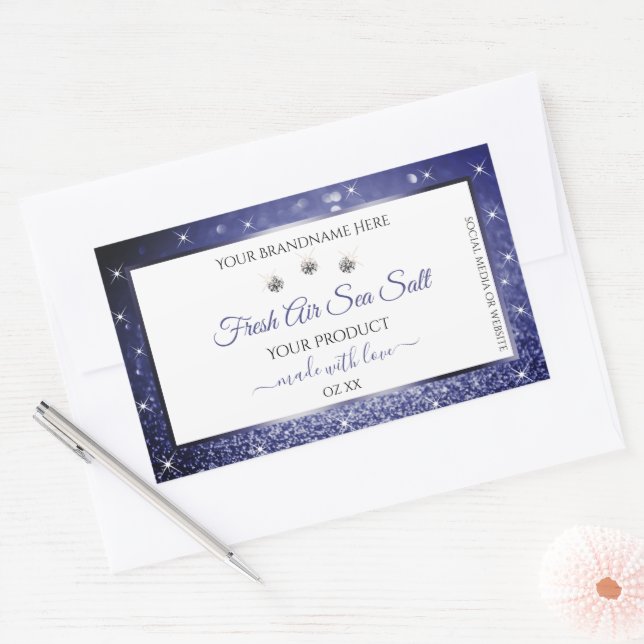 White Royal Blue Sparkle Glitter Product Labels (Envelope)