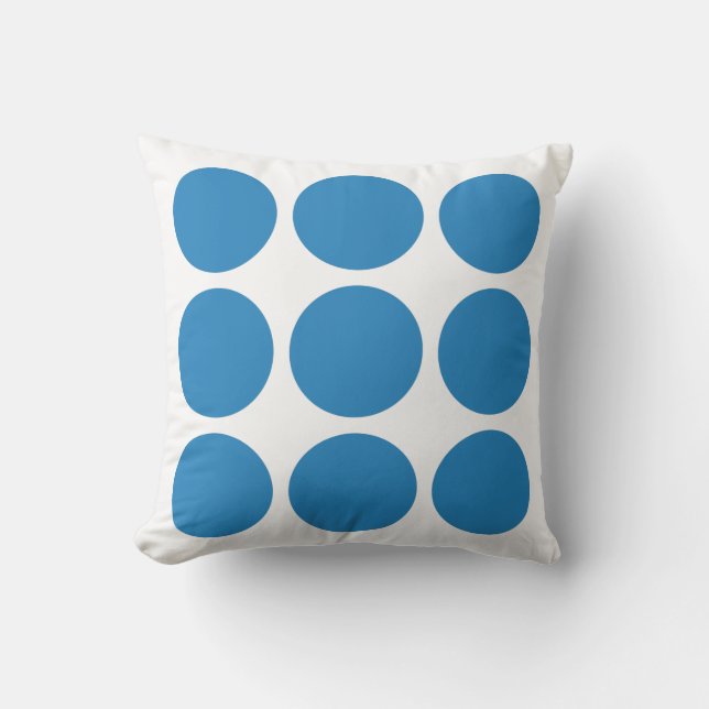 White & Royal Pastel Blue Abstract Circle Design Throw Pillow (Front)