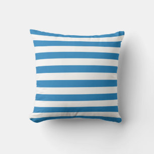 White & Royal Pastel Blue Lines Pattern Throw Pillow