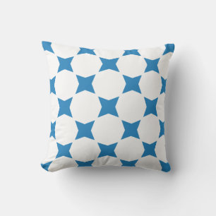 White & Royal Pastel Blue Star Pattern Design Throw Pillow