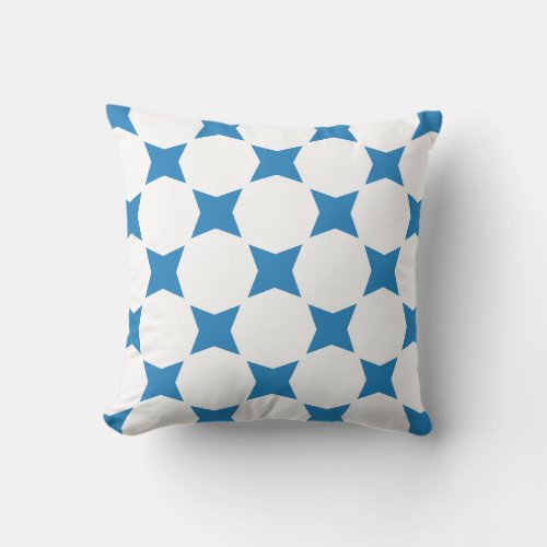 White  Royal Pastel Blue Star Pattern Design Throw Pillow