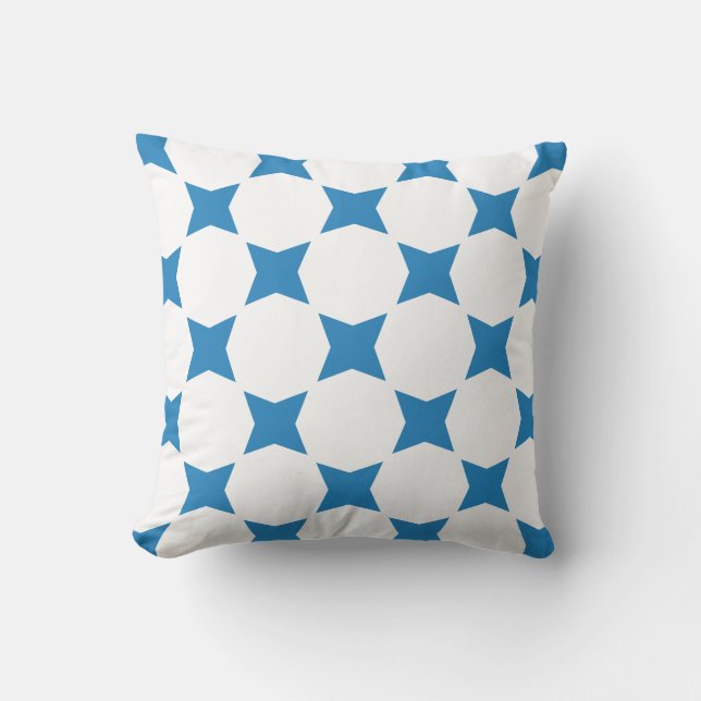 White & Royal Pastel Blue Star Pattern Design Throw Pillow (Front)