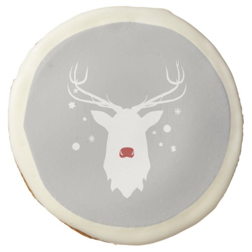 White Rudolph with Ornaments Sugar Cookie