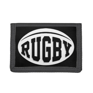 White Rugby Ball With Black Lettering Tri-fold Wallet