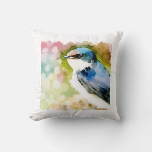 White rumped Swallow AREF1411 _ Watercolor Throw Pillow