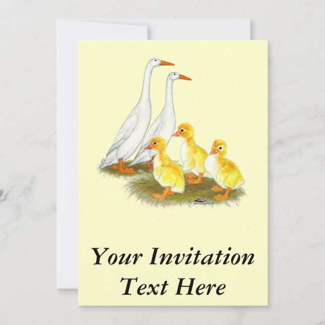 White Runner Duck Family Invitation (Front)