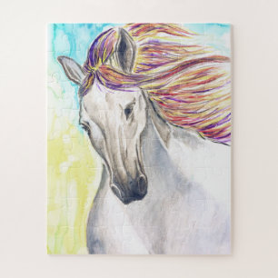 White Running Horse Jigsaw Puzzle Painting