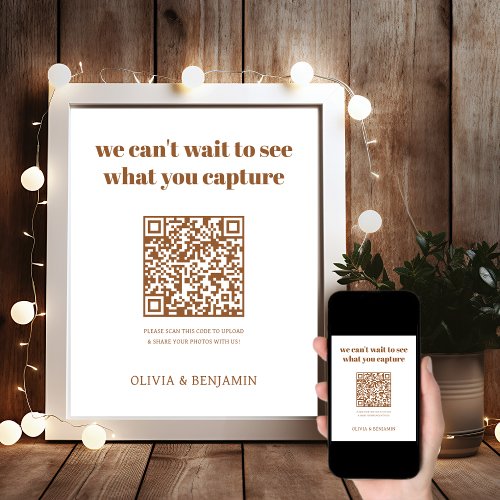 White  Rust  Wedding Photo Share QR Code Sign