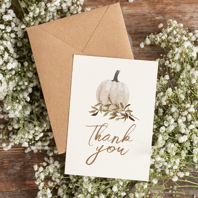 White Rustic Boho Pumpkin Baby Shower Thank You Card (Creator Uploaded)