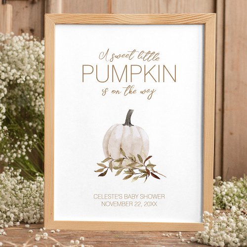 White Rustic Boho Pumpkin Baby Shower Welcome Poster