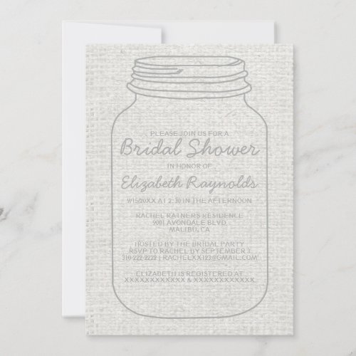 White Rustic Burlap Mason Jar Bridal Shower Invite