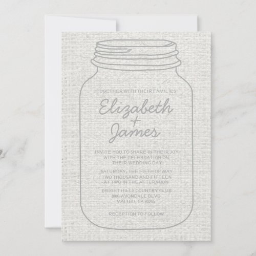 White Rustic Burlap Mason Jar Wedding Invitations