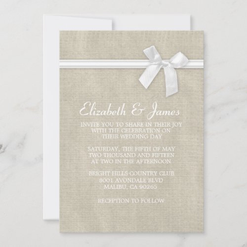 White Rustic Burlap Wedding Invitations