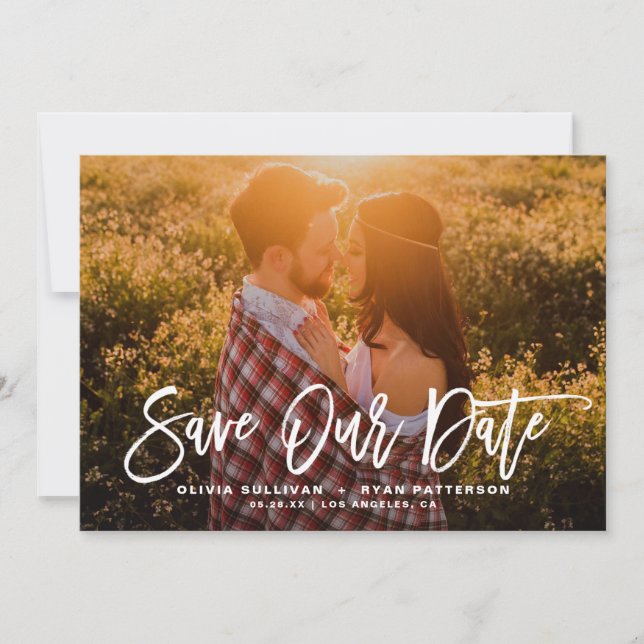 White Rustic Calligraphy Photo Save Our Date Save The Date (Front)