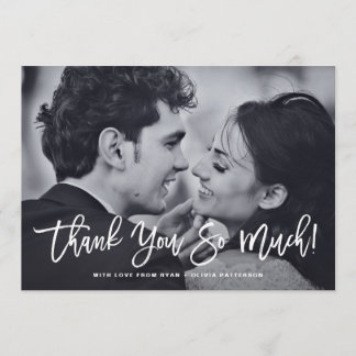 White Rustic Calligraphy Photo Wedding Thank You