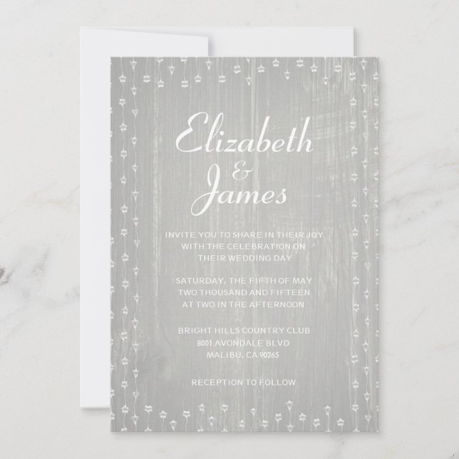 White Rustic Country Barn Wood Wedding Invitations (Front)