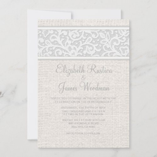 White Rustic Country Burlap Wedding Invitations