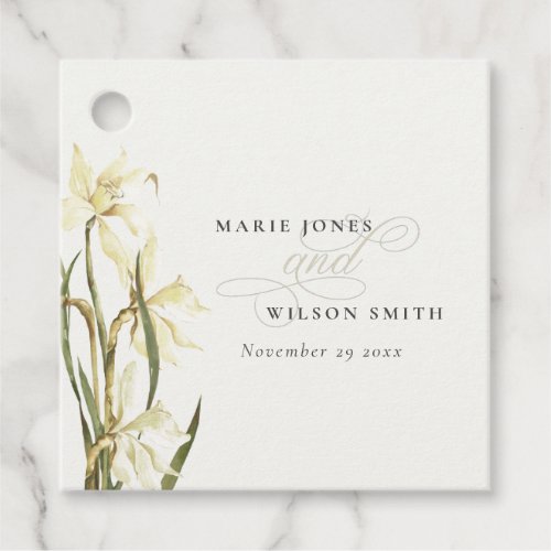White Rustic Daffodil Floral Watercolor Wedding Favor Tags