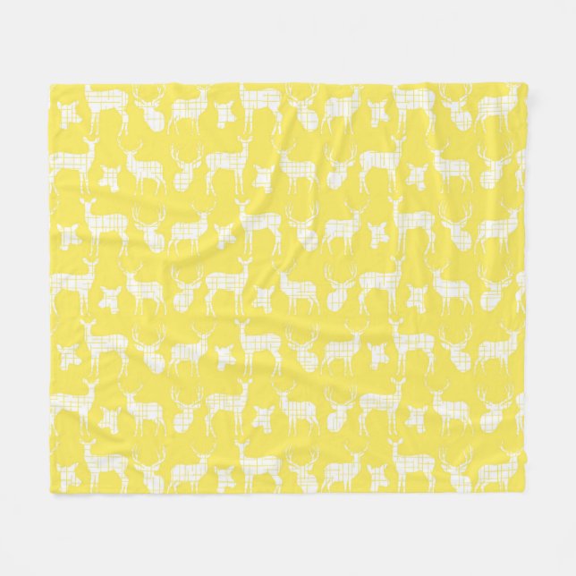 White Rustic Deer on Yellow Fleece Blanket (Front (Horizontal))