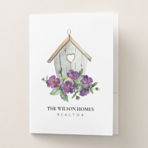 WHITE RUSTIC FLORAL BIRDHOUSE REAL ESTATE REALTOR POCKET FOLDER