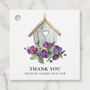 WHITE RUSTIC FLORAL BIRDHOUSE REALTOR THANK YOU FAVOR TAGS