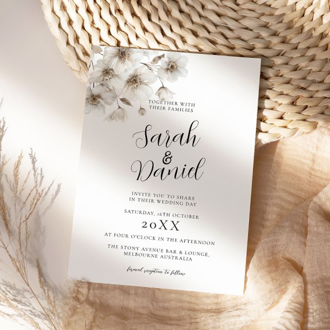 White Rustic Flower Elegant Wedding Invitation (Creator Uploaded)