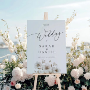 White Rustic Flower Elegant Wedding Welcome Sign