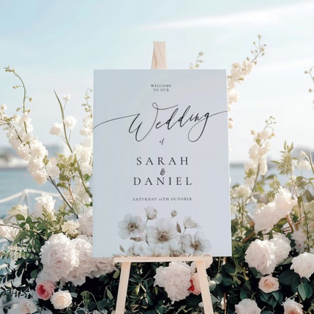 White Rustic Flower Elegant Wedding Welcome Sign (Creator Uploaded)