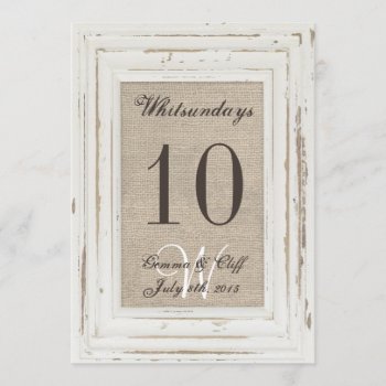 White Rustic Frame & Burlap Print Table Number For by ModernMatrimony at Zazzle