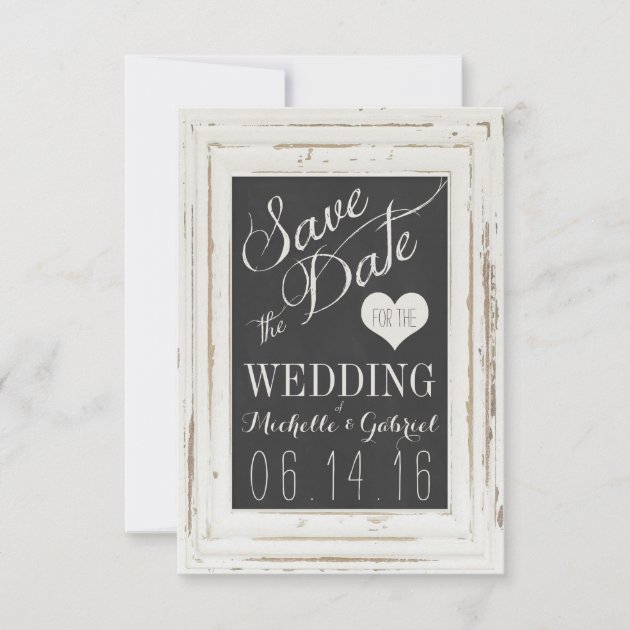 White Rustic Frame Chalk Typography Save The Date