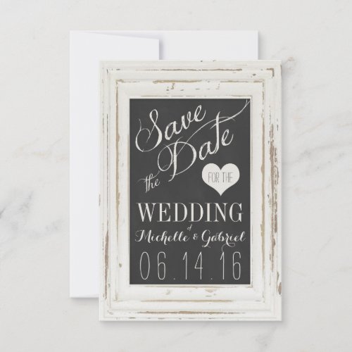 White Rustic Frame Chalk Typography Save the Date