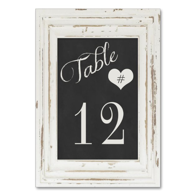 White Rustic Frame Chalk Typography Table Number Card
