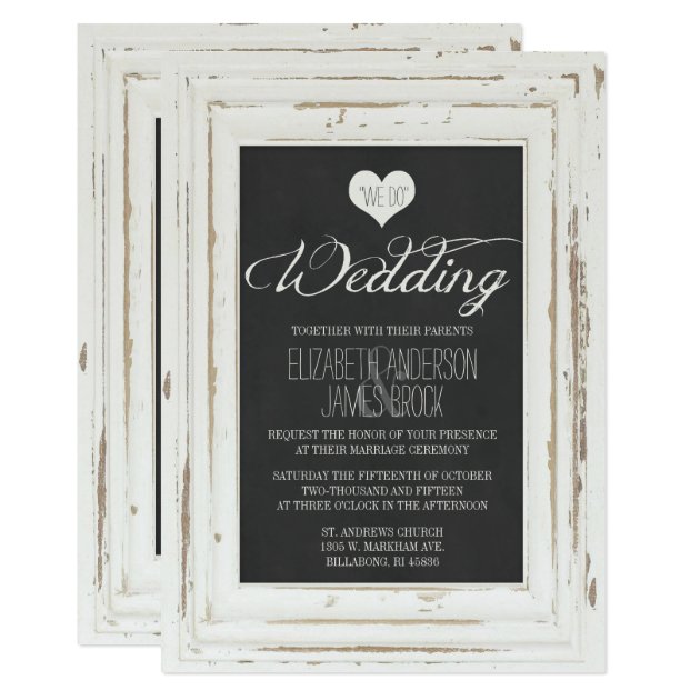 White Rustic Frame Chalk Wedding Invitation