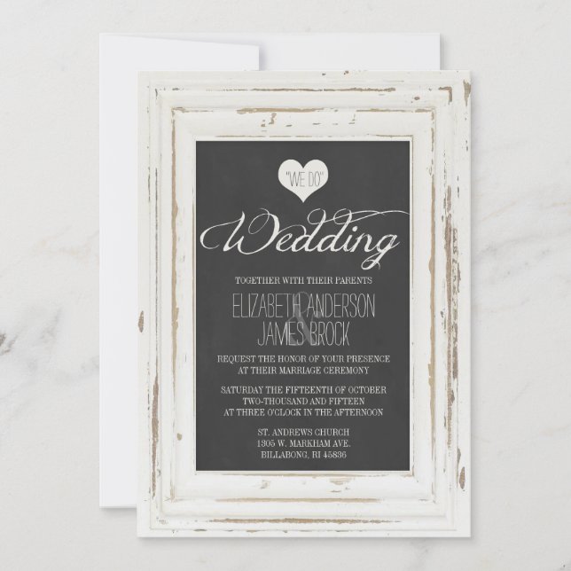 White Rustic Frame Chalk Wedding Invitation (Front)