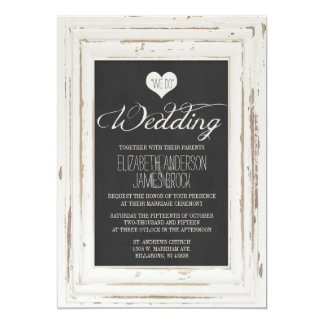 White Rustic Frame Chalk Wedding Invitation