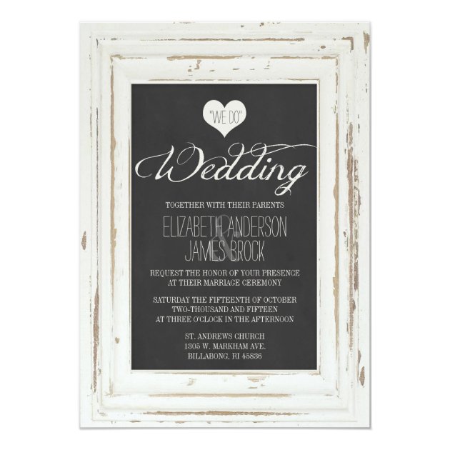 White Rustic Frame Chalk Wedding Invitation