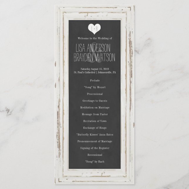White Rustic Frame Chalk Wedding Program (Front)