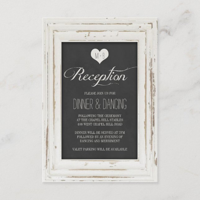 White Rustic Frame Chalk Wedding Reception Enclosure Card (Front)