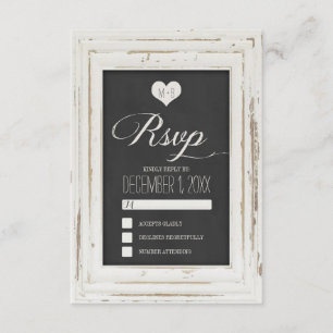 White Rustic Frame Chalk Wedding RSVP Card 2