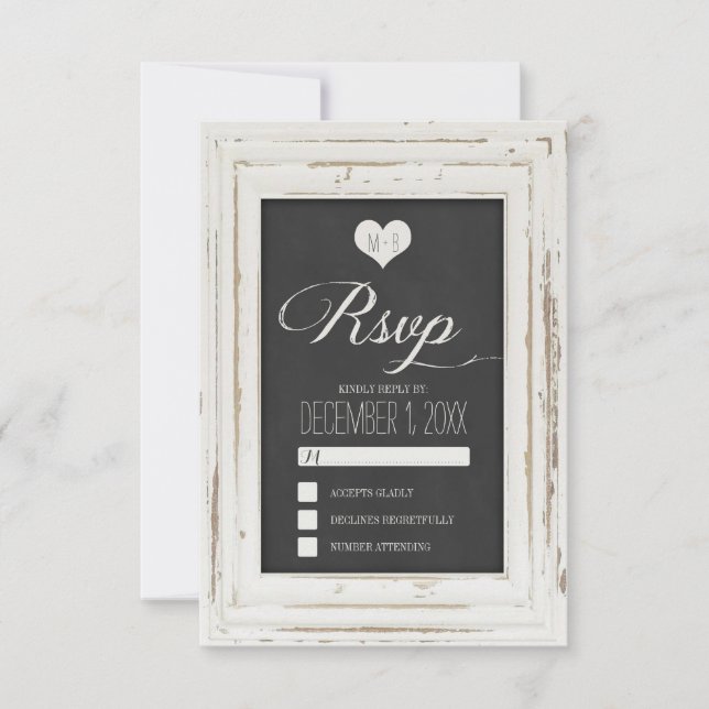 White Rustic Frame Chalk Wedding RSVP Card 2 (Front)