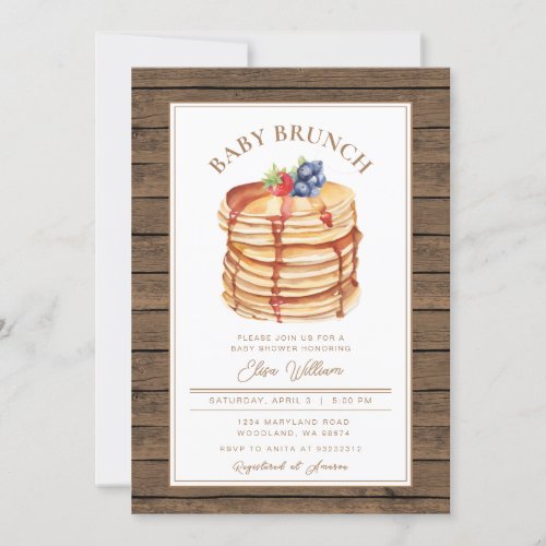 White Rustic Fruit Pancake Baby Shower Brunch Invitation