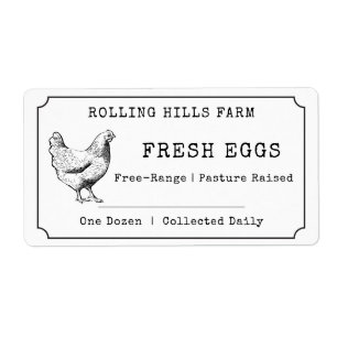 White Rustic Hen Farm Fresh Egg Carton Label
