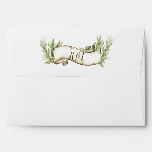 White Rustic Laurel Leaves Scroll Banner Wedding Envelope