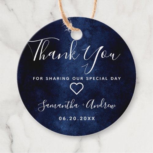 White rustic navy blue thank you wedding favor tags