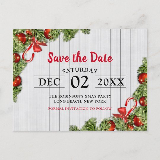 White Rustic Pine Christmas Party | Save the Date Invitation Postcard ...