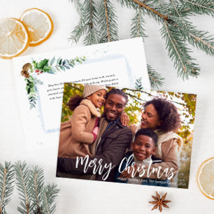 white rustic script photo holiday card