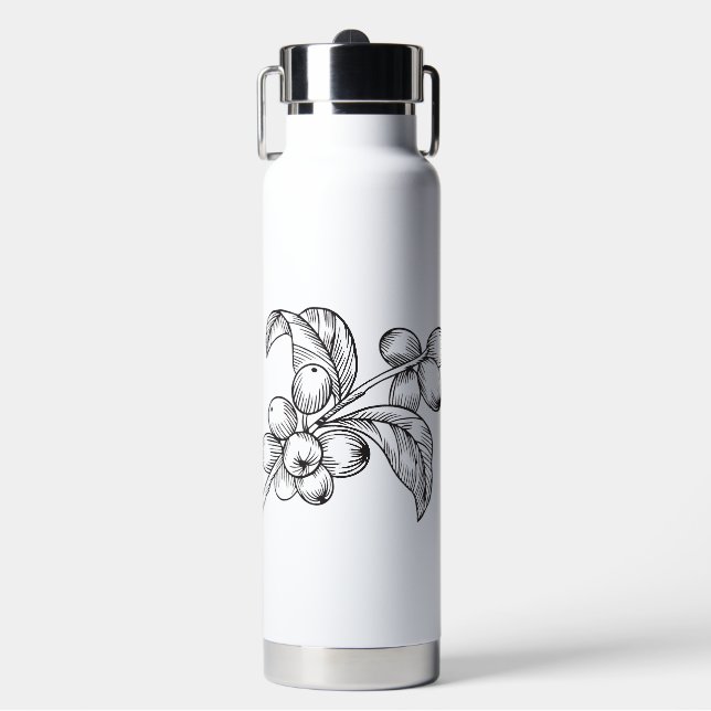 White Rustic Watercolor Floral Water Bottle (Front)